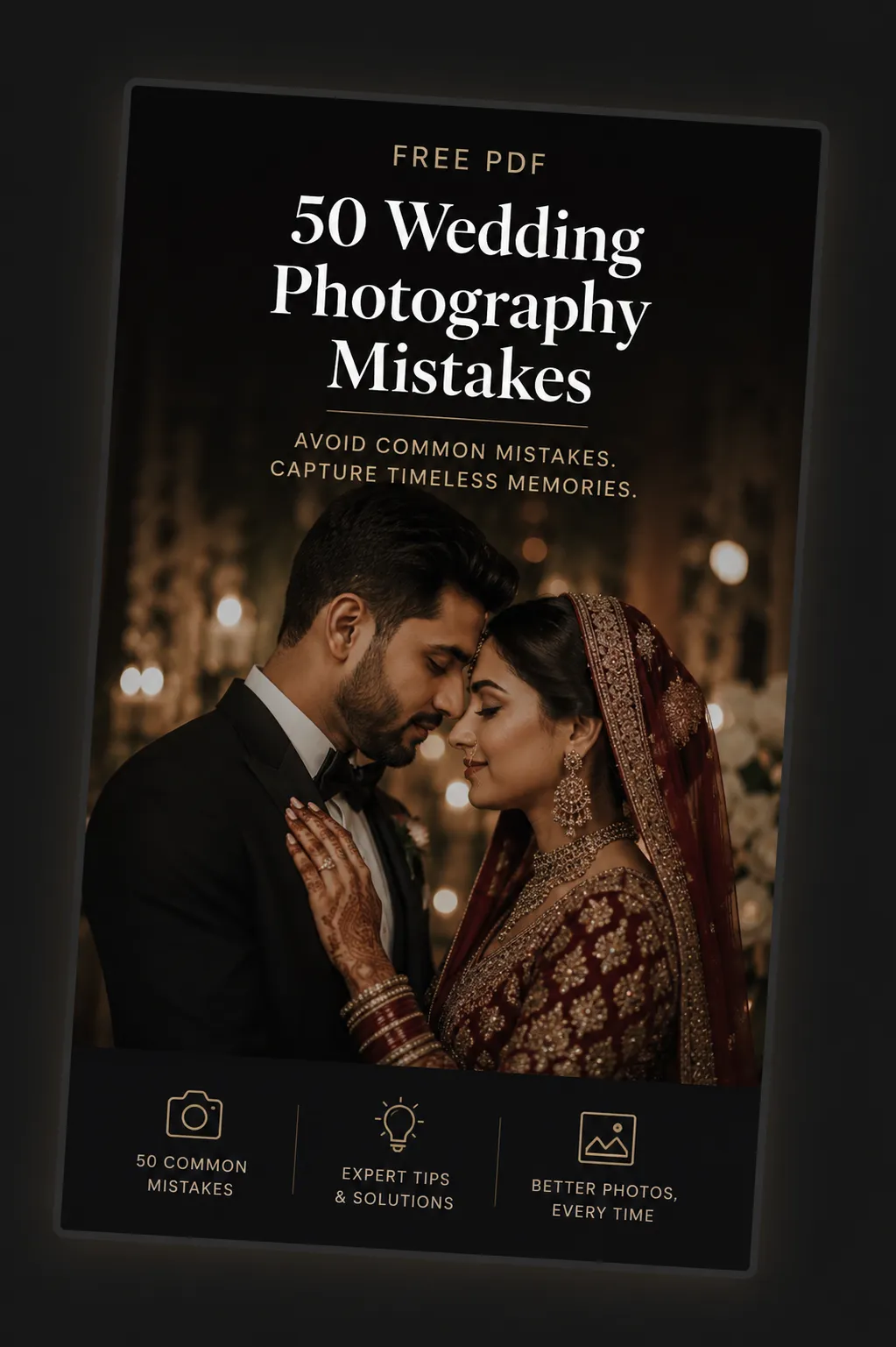 Cover of Free PDF Guide: 50 Wedding Photography Mistakes